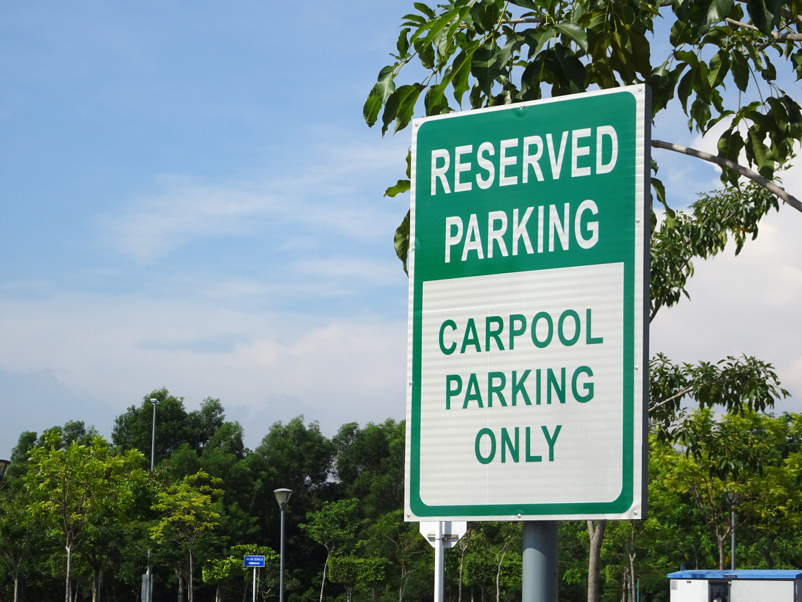 Reserved parking for people who do carpool only. Special car parks lot allocate for users who share car to go to their destination.