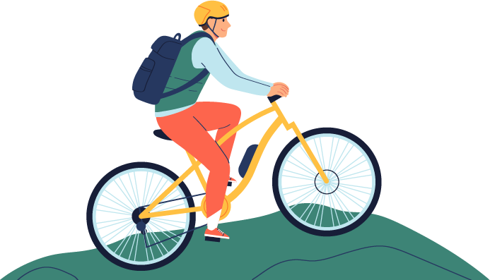 Illustration of man smiling while riding his bike