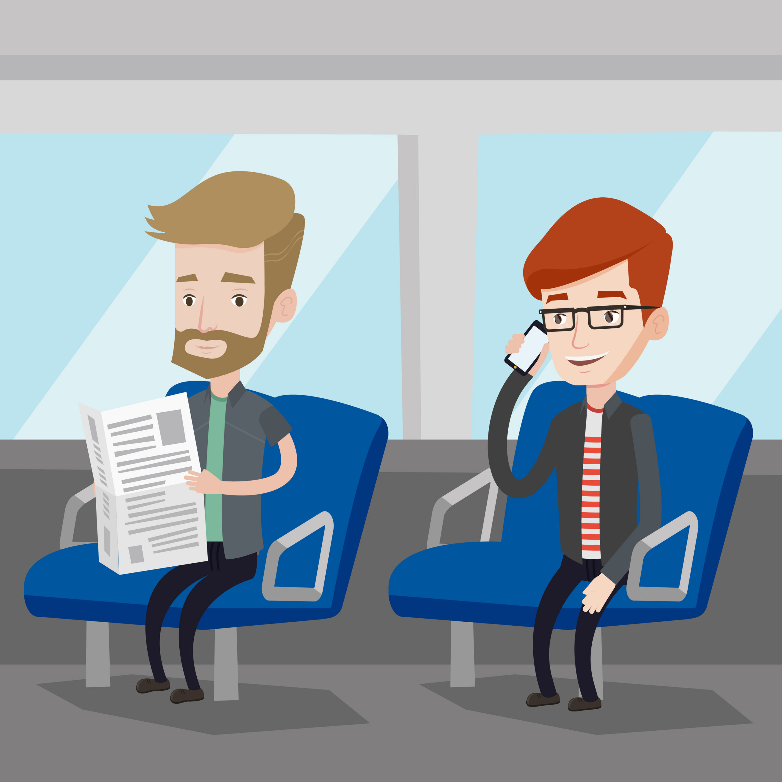 Two people taking public transportation